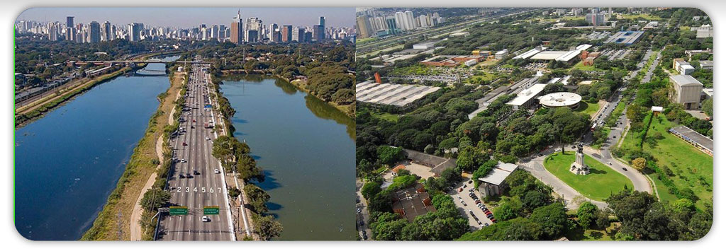 Praça do Relógio e vista aérea do Instituto de Matemática e Estatística da USP - Cidade Universitária - SP