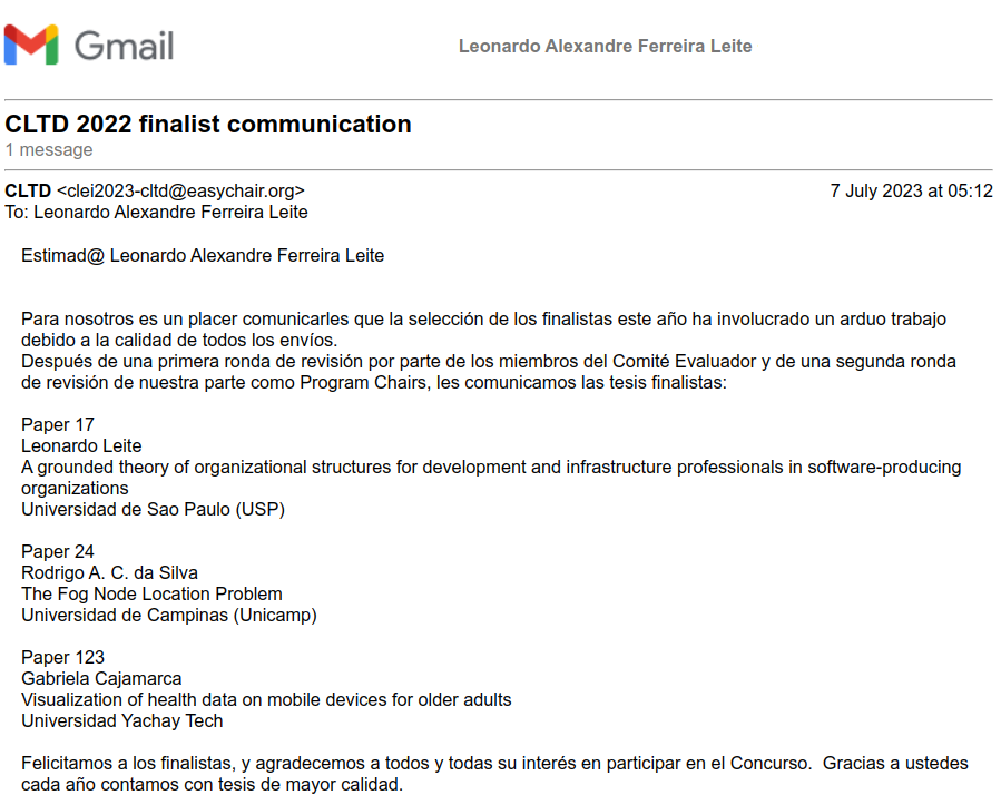 Captura de tela de e-mail escrito em espanhol