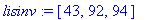 lisinv := [43, 92, 94]