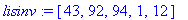 lisinv := [43, 92, 94, 1, 12]