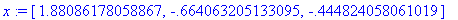 x := vector([1.88086178058867, -.664063205133095, -...