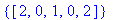 {vector([2, 0, 1, 0, 2])}