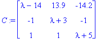 C := matrix([[lambda-14, 13.9, -14.2], [-1, lambda+...