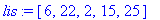 lis := [6, 22, 2, 15, 25]