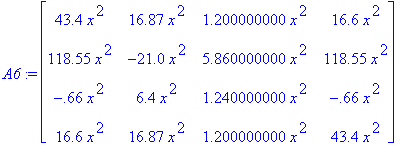 A6 := matrix([[43.4*x^2, 16.87*x^2, 1.200000000*x^2...
