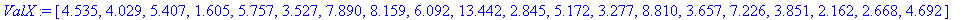 ValX := [4.535, 4.029, 5.407, 1.605, 5.757, 3.527, ...