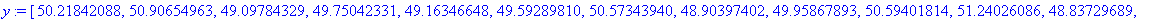 y := [50.21842088, 50.90654963, 49.09784329, 49.750...