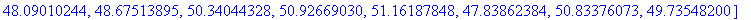 y := [50.21842088, 50.90654963, 49.09784329, 49.750...