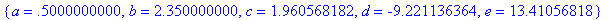 {a = .5000000000, b = 2.350000000, c = 1.960568182,...