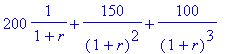 200*1/(1+r)+150/((1+r)^2)+100/((1+r)^3)