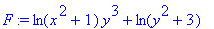 F := ln(x^2+1)*y^3+ln(y^2+3)
