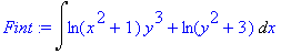 Fint := Int(ln(x^2+1)*y^3+ln(y^2+3),x)