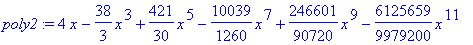 poly2 := 4*x-38/3*x^3+421/30*x^5-10039/1260*x^7+246...