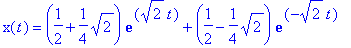 x(t) = (1/2+1/4*sqrt(2))*exp(sqrt(2)*t)+(1/2-1/4*sq...