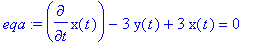 eqa := diff(x(t),t)-3*y(t)+3*x(t) = 0