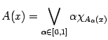 $\displaystyle A(x)= \bigvee_{\alpha \in [0,1]}\alpha
\chi_{A_{\alpha}(x)}$