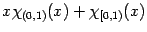 $\displaystyle x\chi_{(0,1)}(x) + \chi_{[0,1)}(x)$